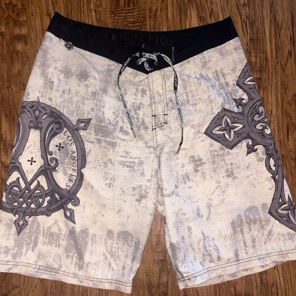 SOLD* Affliction Black and Gray Patterned Shorts